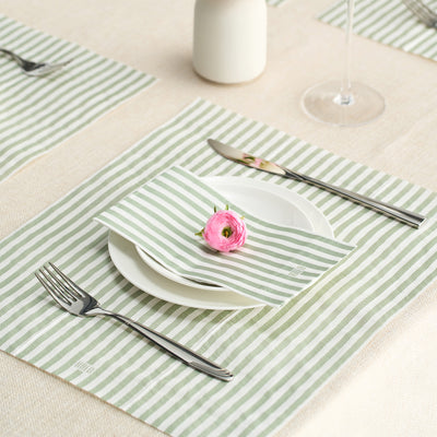 Tonal Striped Disposable Napkin Set in Green, 100 Pieces