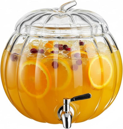 Glass Pumpkin Drink Dispenser 2 Gallon | Fall, Halloween & Thanksgiving Party Beverage Server with Spigot | Clear Pumpkin Punch Bowl for Autumn Events, Kitchen Bar & Holiday Drink Station Decor Gift