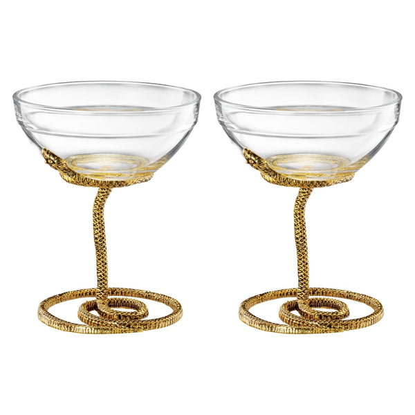 Snake Serpent Cocktail Glasses - 2 Set Gold Design Unique Reptile Inspired Barware - Themed Parties Gothic Décor Snake Lover Gifts or Spooky Drinking Glasses Perfect for Mixed Drinks and Entertaining