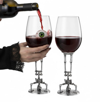 Skeleton Wine Glasses Set of 2 13oz – Gothic Skeletons Stem Goblets for Halloween Party, Horror Décor, or Barware – Spooky Skull Wine Glasses for Adults, Gothic Dining & Collectible Tableware Skull