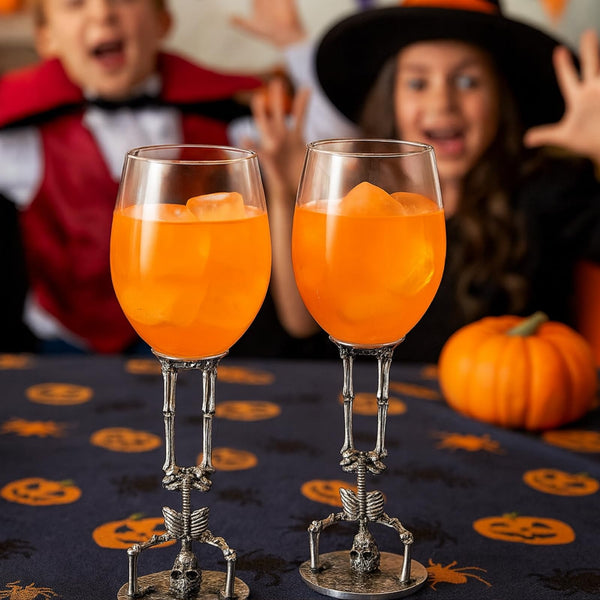 Skeleton Wine Glasses Set of 2 13oz – Gothic Skeletons Stem Goblets for Halloween Party, Horror Décor, or Barware – Spooky Skull Wine Glasses for Adults, Gothic Dining & Collectible Tableware Skull