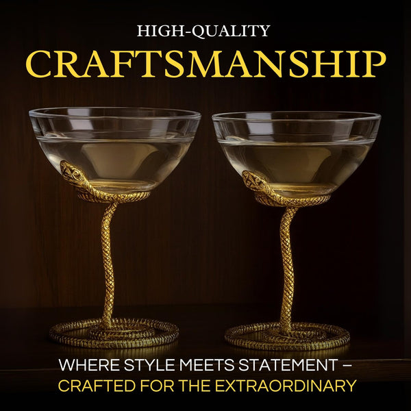 Snake Serpent Cocktail Glasses - 2 Set Gold Design Unique Reptile Inspired Barware - Themed Parties Gothic Décor Snake Lover Gifts or Spooky Drinking Glasses Perfect for Mixed Drinks and Entertaining