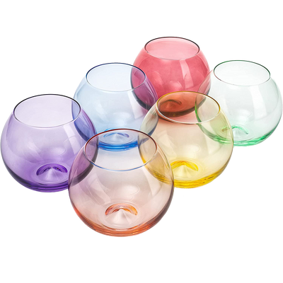 Colored Wine Glass Set, Large 12oz Bubble Glasses Set of 6, Unique Italian Style Tall for White & Red Wine, Water, Margarita Glasses, Color Tumbler, Gifts, Viral Beautiful Glassware (Stemless Bubble)