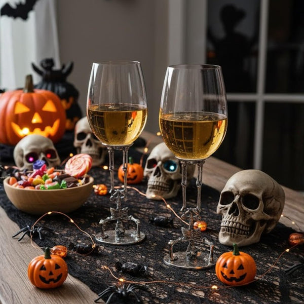 Skeleton Wine Glasses Set of 2 13oz – Gothic Skeletons Stem Goblets for Halloween Party, Horror Décor, or Barware – Spooky Skull Wine Glasses for Adults, Gothic Dining & Collectible Tableware Skull