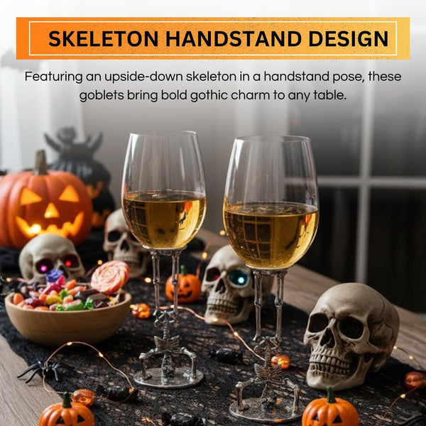 Skeleton Wine Glasses Set of 2 13oz – Gothic Skeletons Stem Goblets for Halloween Party, Horror Décor, or Barware – Spooky Skull Wine Glasses for Adults, Gothic Dining & Collectible Tableware Skull