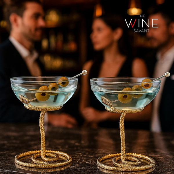 Snake Serpent Cocktail Glasses - 2 Set Gold Design Unique Reptile Inspired Barware - Themed Parties Gothic Décor Snake Lover Gifts or Spooky Drinking Glasses Perfect for Mixed Drinks and Entertaining
