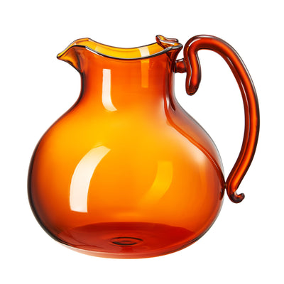 talian Design Amber Glass Jug Mouth-Blown Venetian Pitcher 750ml Handmade Murano-Inspired Carafe with Organic Wave Silhouette, Elegant Amber Tone Table Décor & Functional Art Glass for Dining Display