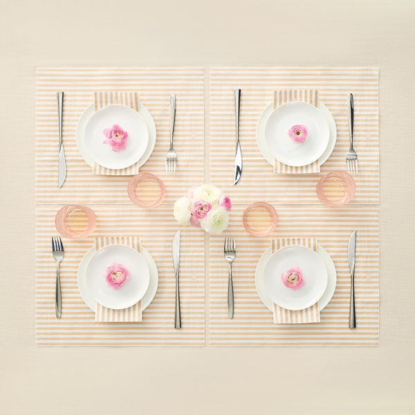 Striped Disposable Napkins & Placemats – 3-Ply Paper Tableware for Parties, BBQs, Picnics, Birthdays & Holiday Gatherings – Elegant & Absorbent Dinner Napkins with Matching Placemats - Beige Set of 50
