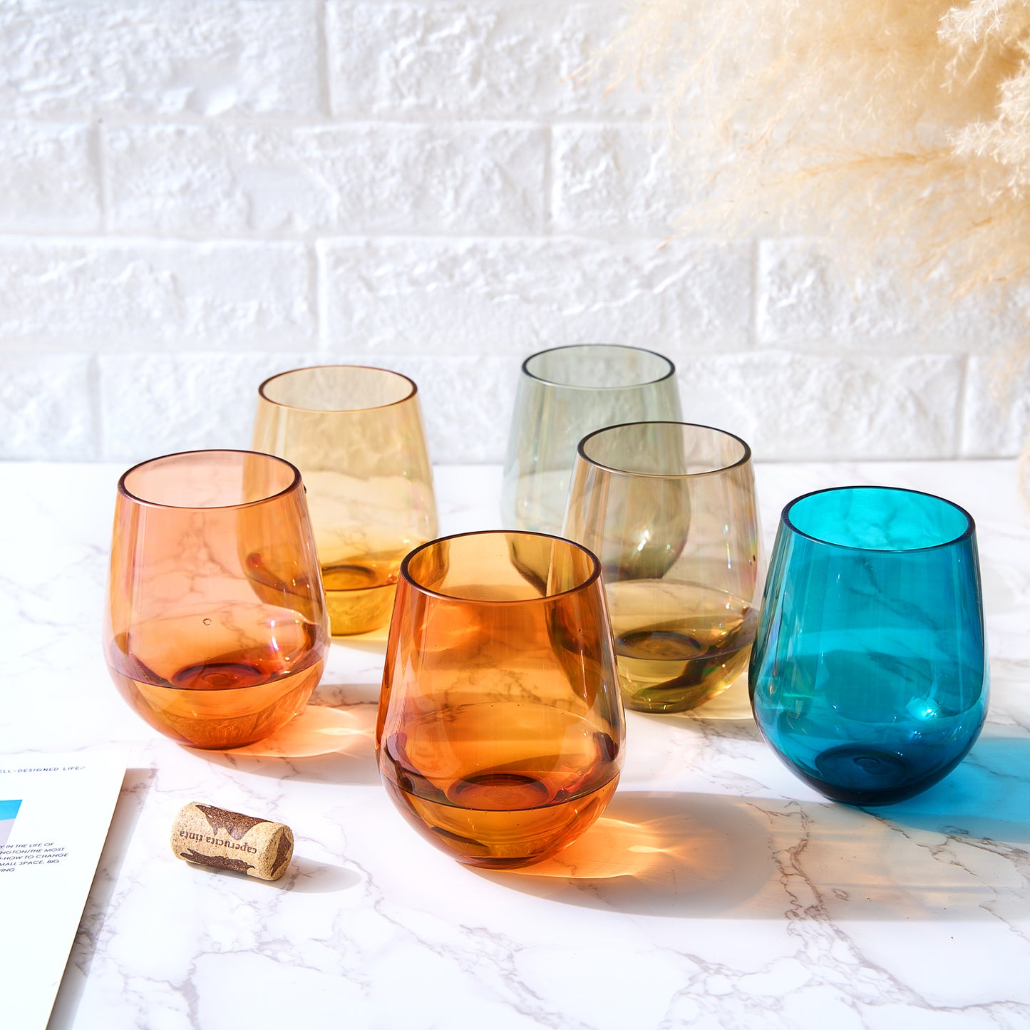 Eze Stemless Wine Glassware, Unbreakable Acrylic, Set of 6