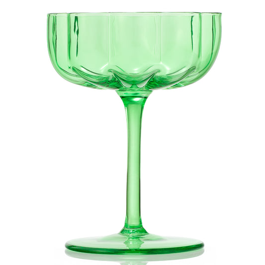 Wave Champagne Coupe Cocktail Glassware, Green, Set of 4