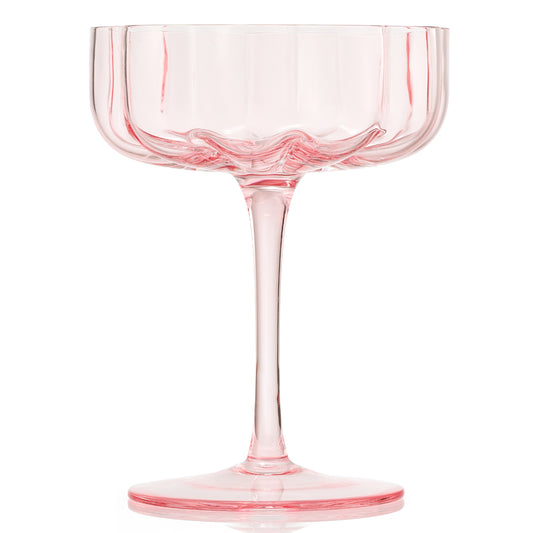 Wave Champagne Coupe Cocktail Glassware, Pink, Set of 4