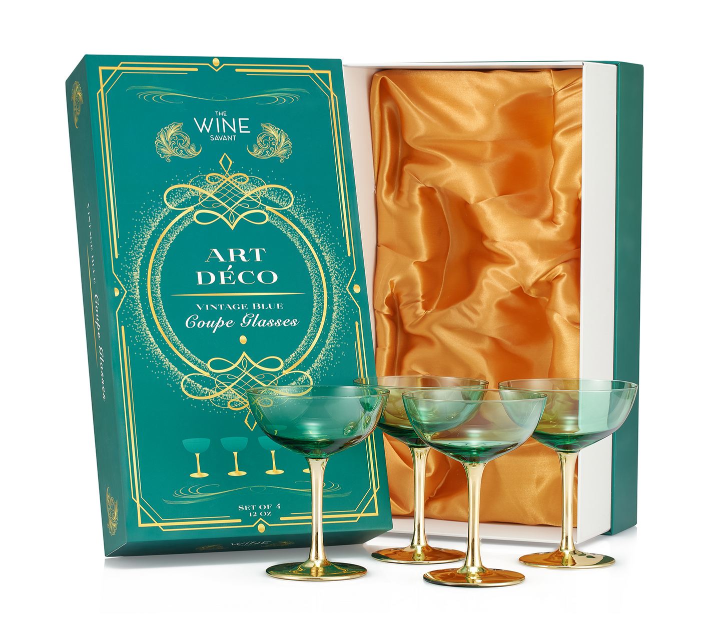 Deco Champagne Coupe Cocktail Glassware, Set of 4