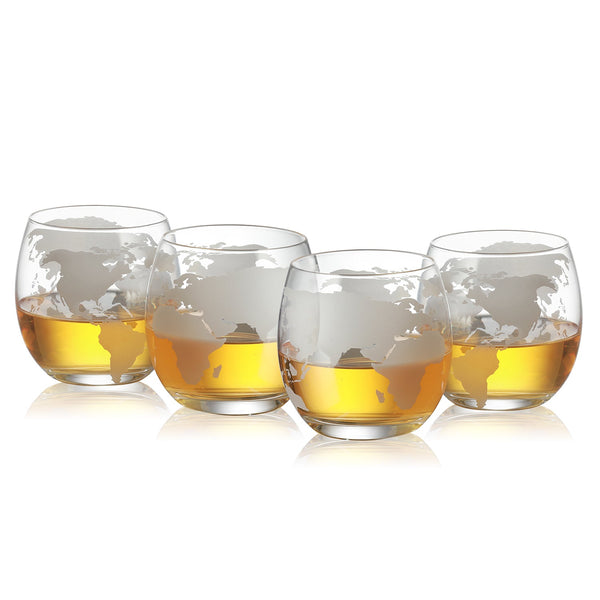 Etched World Decanter whiskey Globe - The Wine Savant Whiskey Gift Set Globe Decanter 750 ml with Antique Ship, Whiskey Stones and 4 World Map 10oz Glasses, Great Gift - Alcohol Related Gift, HOME BAR