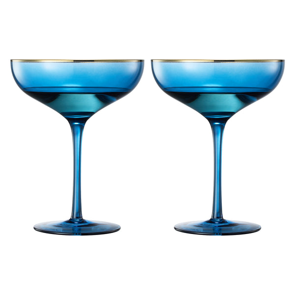 Palazzo Champagne Coupe, Cocktail Glassware, Set of 2, Blue