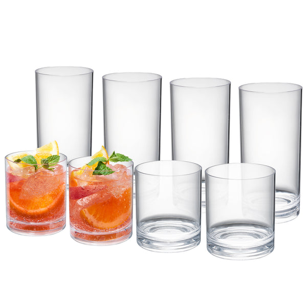 Barcelona Acrylic Lowball & Highball Glassware, Set of 8