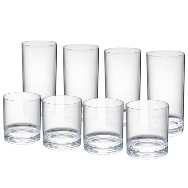 Barcelona Acrylic Lowball & Highball Glassware, Set of 8