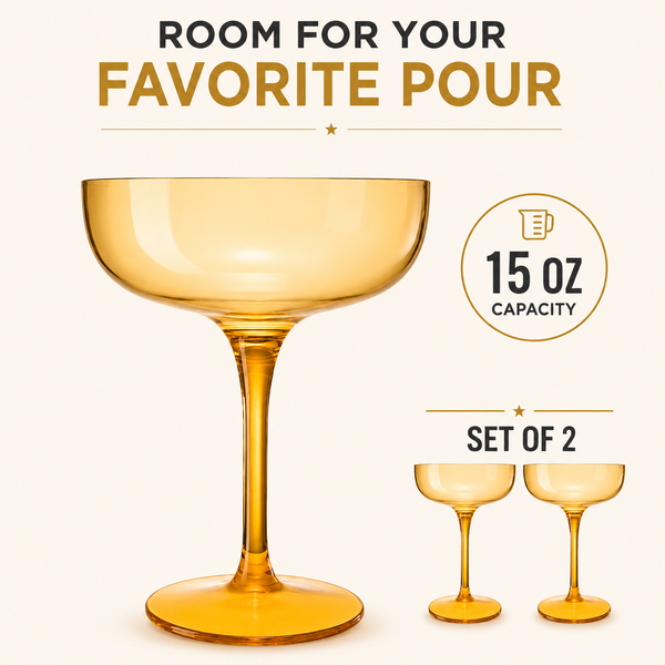 Glasses | Set of 2 | Large Plastic Coupe Glasses 15oz