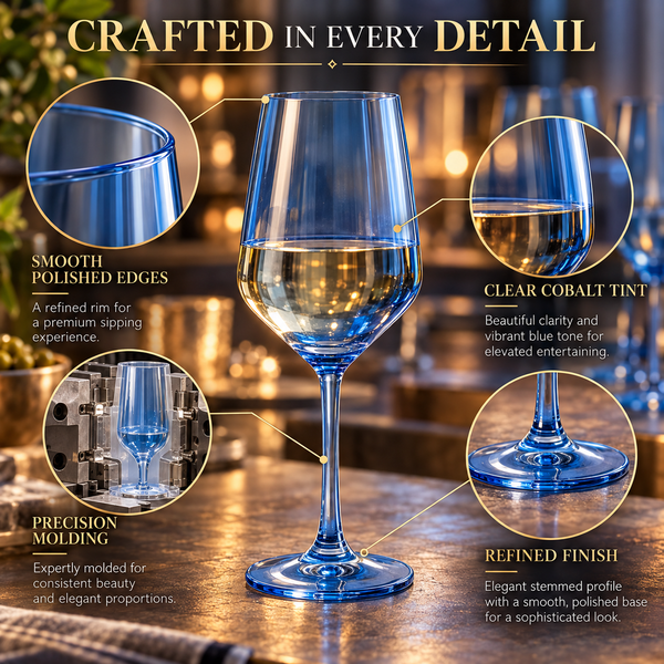 Blue Wine Glasses Set of 6-12 oz - Dark Blue