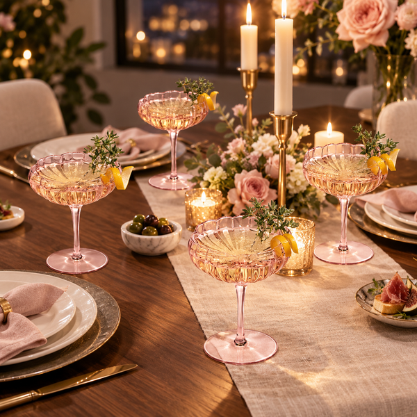 Flower Wave Champagne Coupe Cocktail Glassware, Set of 4