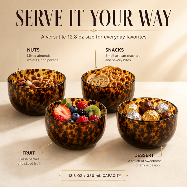 Amber Tortoise Shell Glass Bowls Set of 4 | 4.3” - 12.8oz