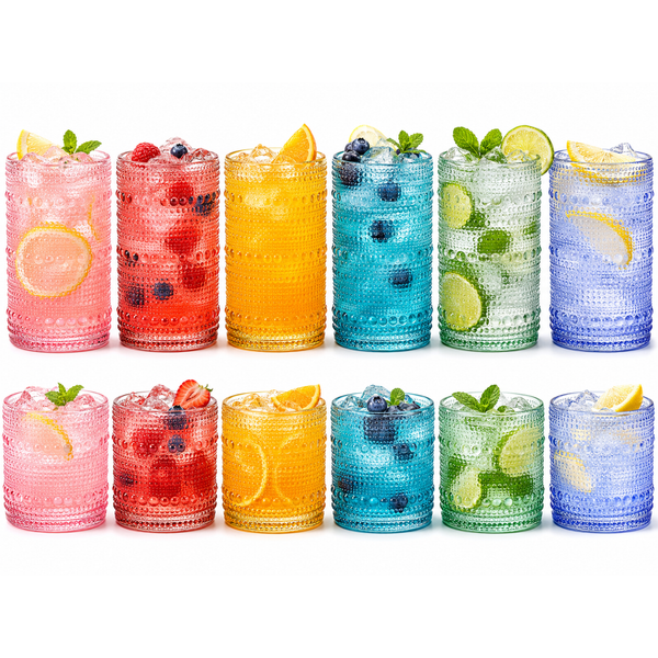 Hobnail Drinking Glasses Colored Beaded Drinking Set of 12