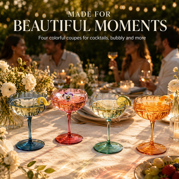 Flower Coupe Cocktail Colored Glasses | Set of 4 | Muted
