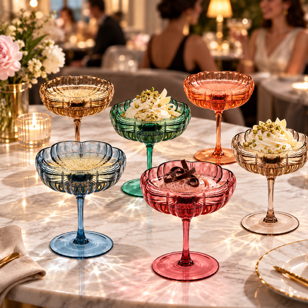 Flower Coupe Cocktail Colored Glasses | Set of 6 | Muted