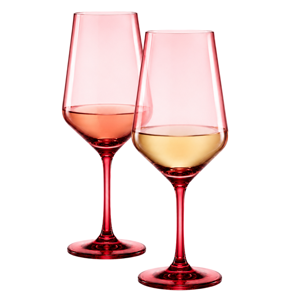 Tonal Stemmed Wine Glassware, Cranberry Red, Set of 2