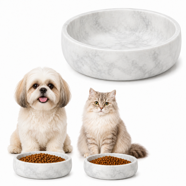 Khen White Marble Pet Bowl – 9.5