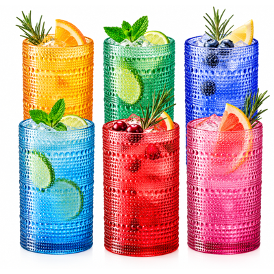 Madrid Acrylic Highball Hobnail Glassware, Set of 6