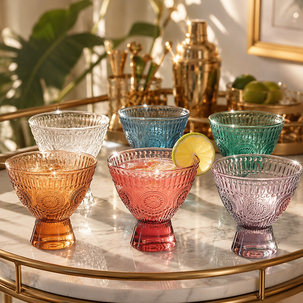 Tonal Hobnail Martini Glassware, Set of 6