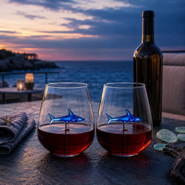 Handcrafted Stemless Shark Wine Glass - Personalized Set of 2