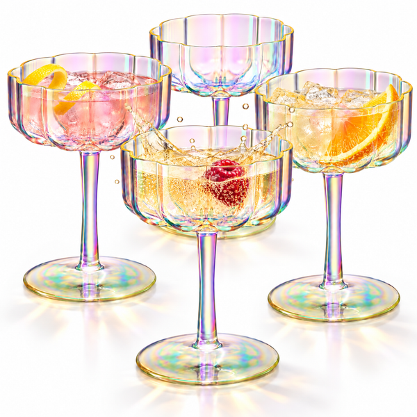 Iridescent Rainbow Plastic Tritan Coupe Glasses | 4 Set