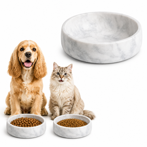 Khen White Marble Pet Bowl – 7.5