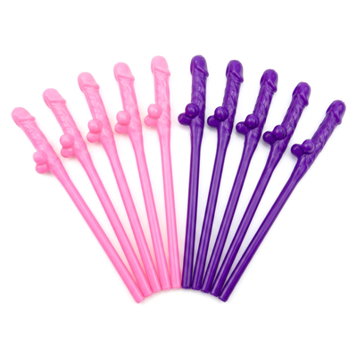 Novelty Party Straws Set of 10, Reusable Pink & Purple Plastic Straws