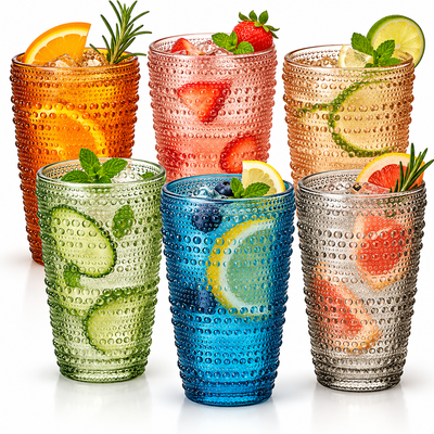 Tonal Hobnail Highball Glassware, Set of 6
