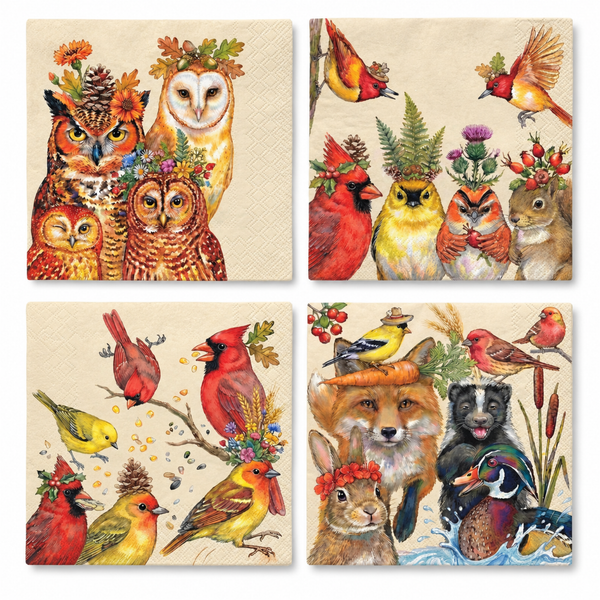 Khen Woodland Napkins, 100 Pack 4 Designs, 5