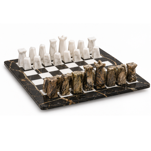 Marble Chess Set, 16.92 x 16.53 Inch Black and White Stone