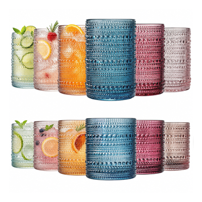 Tonal Hobnail Highball & Lowball Glassware, Set of 12