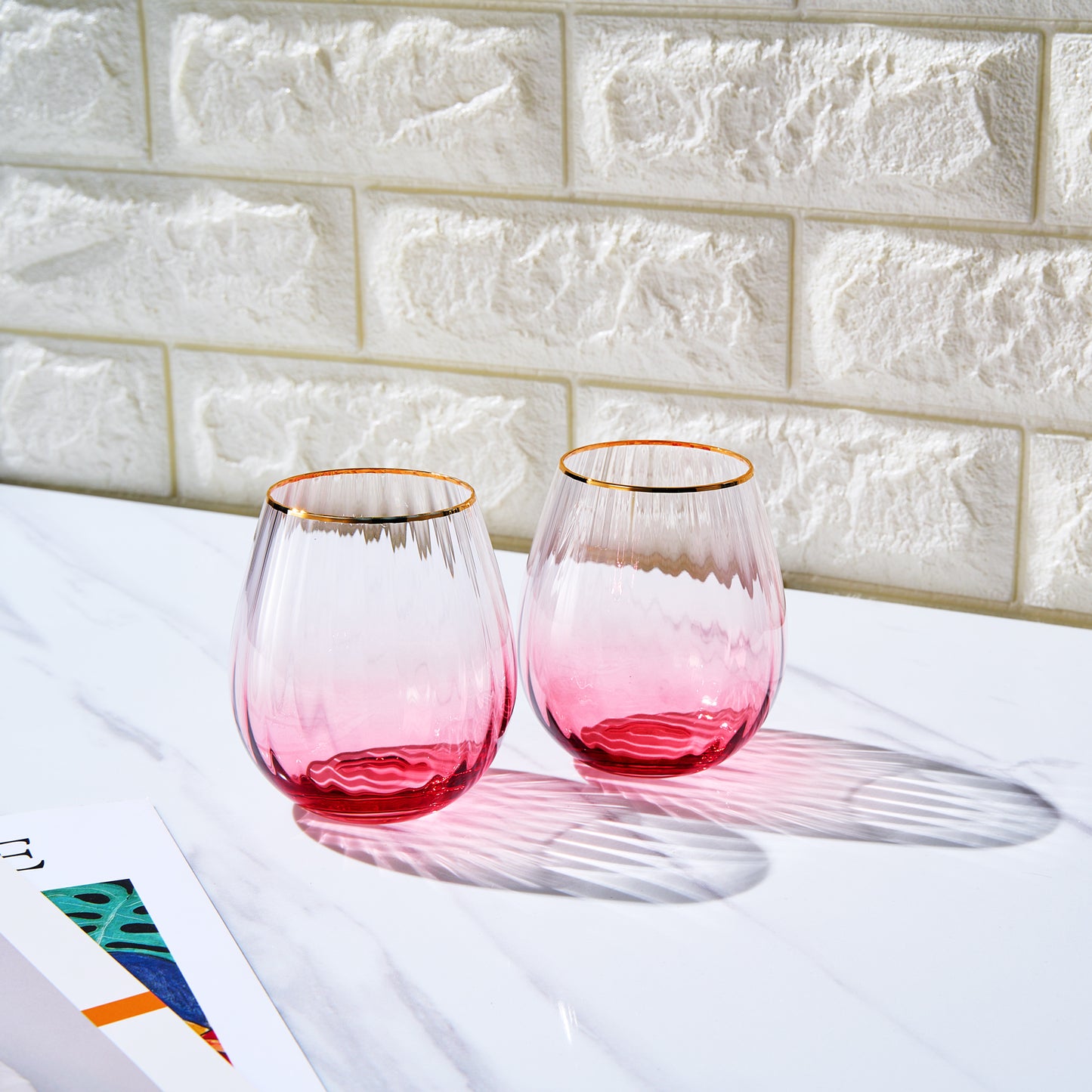 Waterfall Stemless Wine Glassware, Set of 2