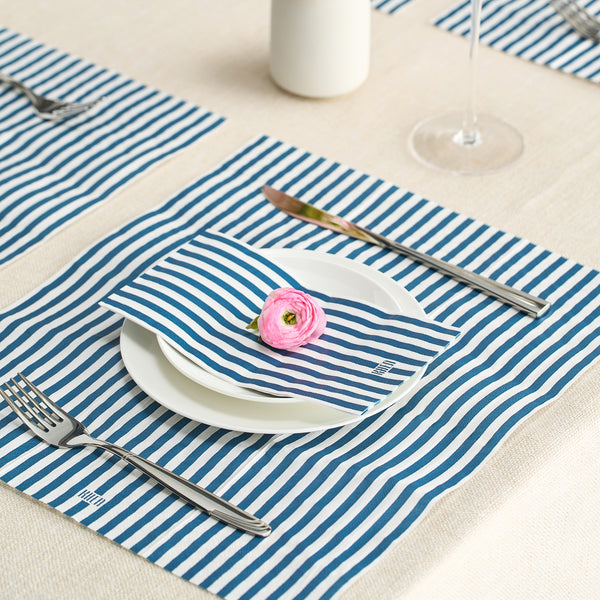 Tonal Striped Disposable Napkin Set in Blue, 100 Pieces