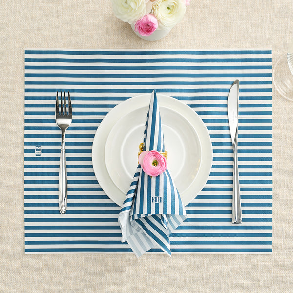 Tonal Striped Disposable Napkin Set in Blue, 100 Pieces