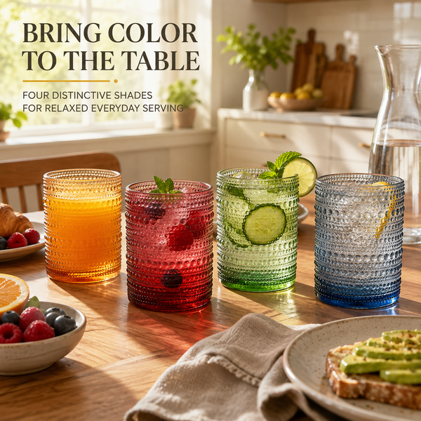 Tonal Hobnail Lowball Glassware, Set of 4