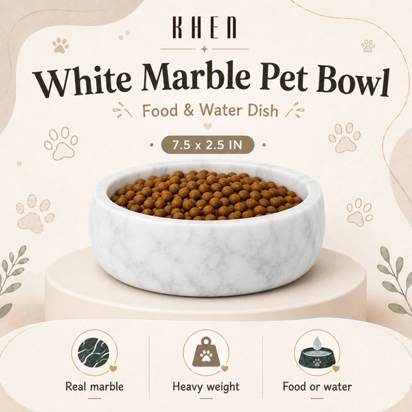 Khen White Marble Pet Bowl – 7.5