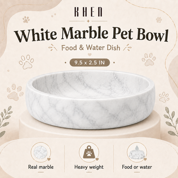 Khen White Marble Pet Bowl – 9.5