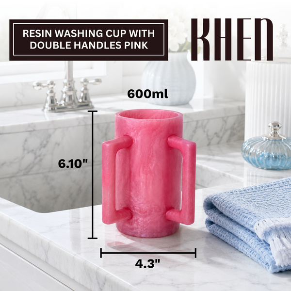 Khen Marbled Resin Washing Cup with Double Handles Pink