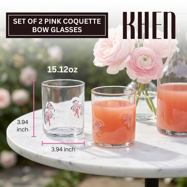 Khen Bowtie Tumblers Set Stylish Break Resistant Acrylic Drinkware - Set of 2 Pink