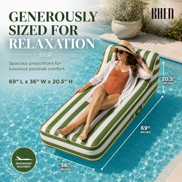Green & White Striped Inflatable Pool Recliner Lounger – 69 Inch