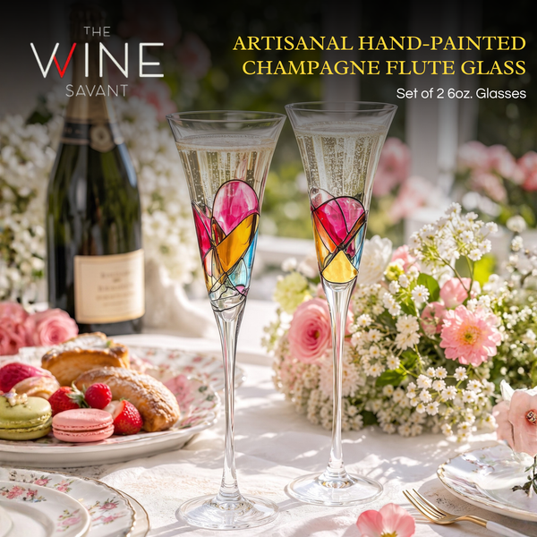 The Wine Savant Artisanal Hand Painted Renaissance Romantic Stained Glass Windows, Stemmed Hand Painted Glassware Gift Idea for Her/Him, Birthday, Housewarming, Gifts (6 OZ)