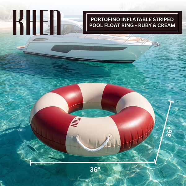 Portofino Inflatable Striped Pool Float Ring - Ruby & Cream